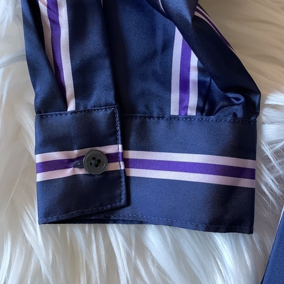 BANANA Republic Long-sleeve One Shoulder Striped Blouse - Purple/Navy Combo - Picture 12 of 13